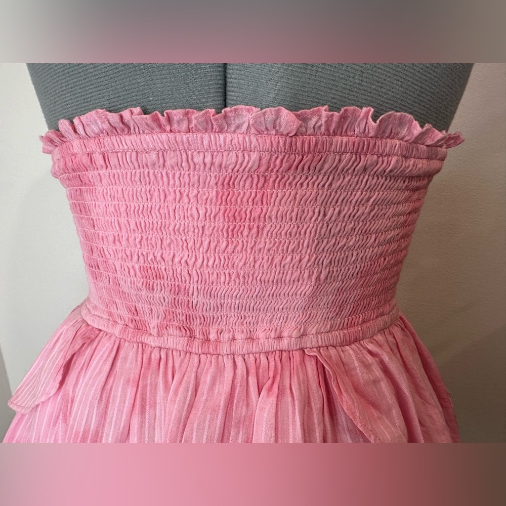 Loveshack fancy Deanna Cotton Pink han dye Striped Halter Dress - Picture 9 of 15